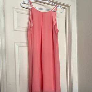 Iz Byer Pink Coral Strapless Scalloped Sheer Lined Cocktail Formal Dress Large